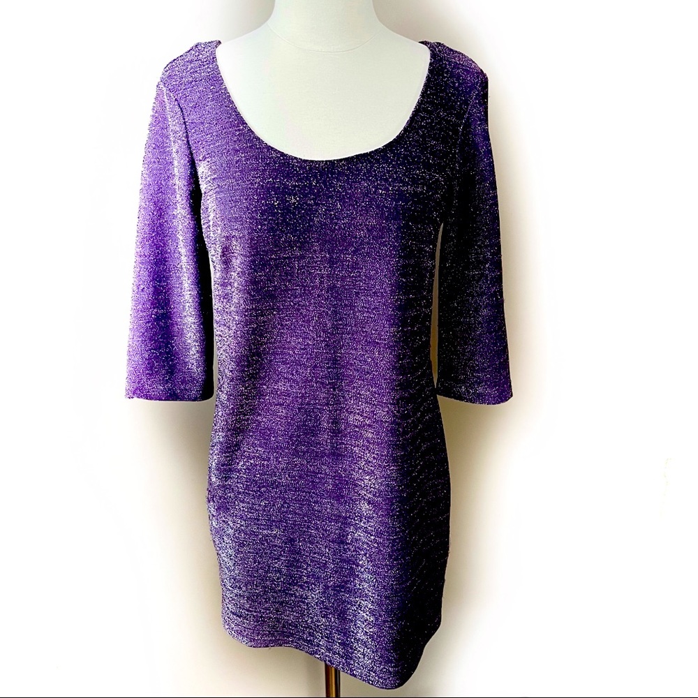 LE CHATEAU bodycon purple metallic mini dress size medium